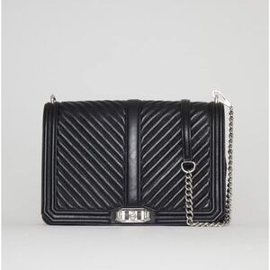 Rebecca Minkoff Elegant Black Quilted Chevron Shoulder Crossbody Bag NWT Black